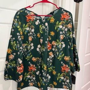 Talbots Dark Green Floral Blouse